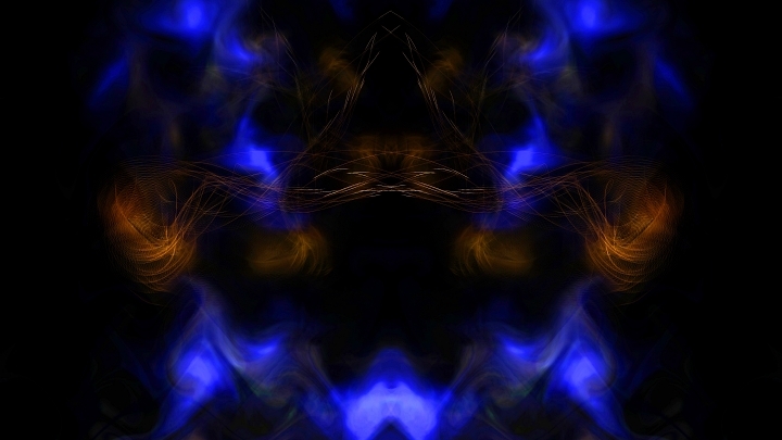 Ghost face in the dark with weird luminescent blue and brown hair