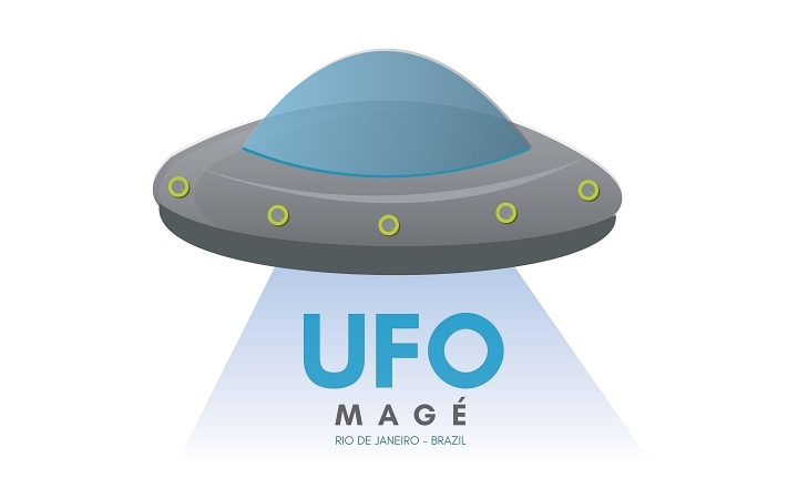 Logo for Mage', Brazil of a cartoon UFO