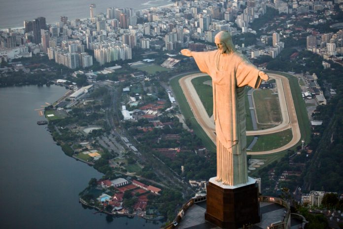 Aerial view of Rio de Janeiro from the Christ statue high on the hill