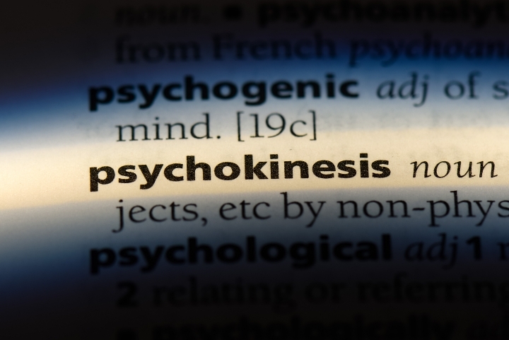 A close-up look at the word psychokinesis as it would appear in the dictionary